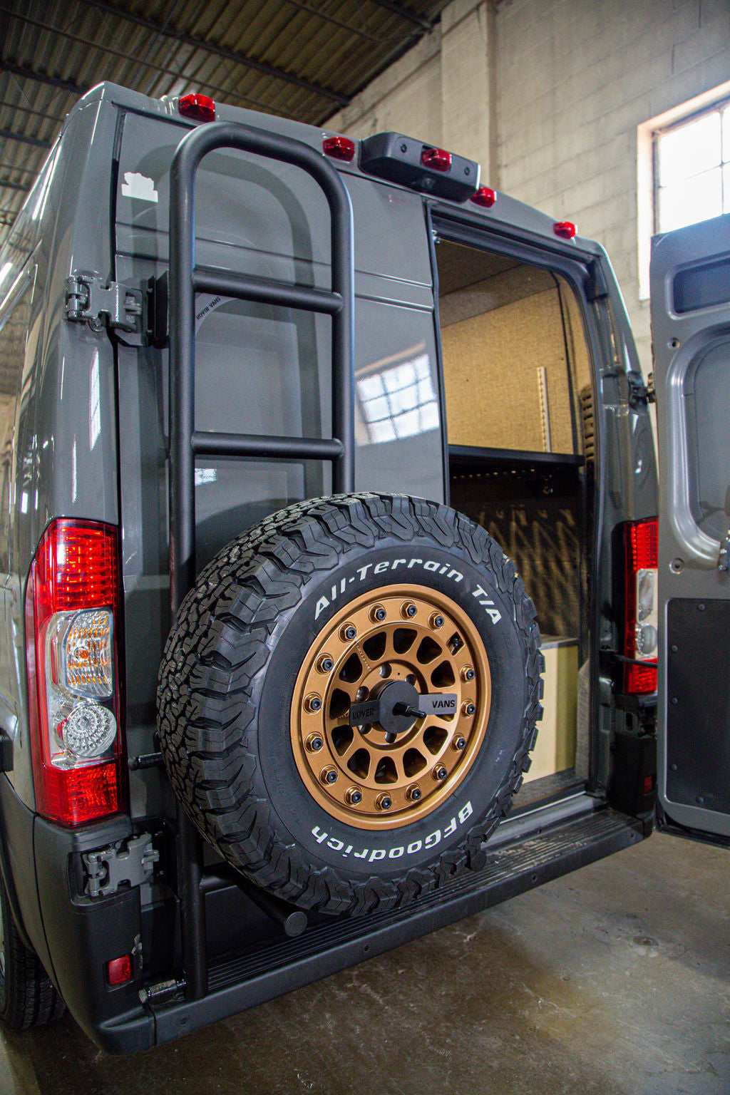 Rover Vans Tire Carrier & Ladder Combo for Promaster Drill Through Version