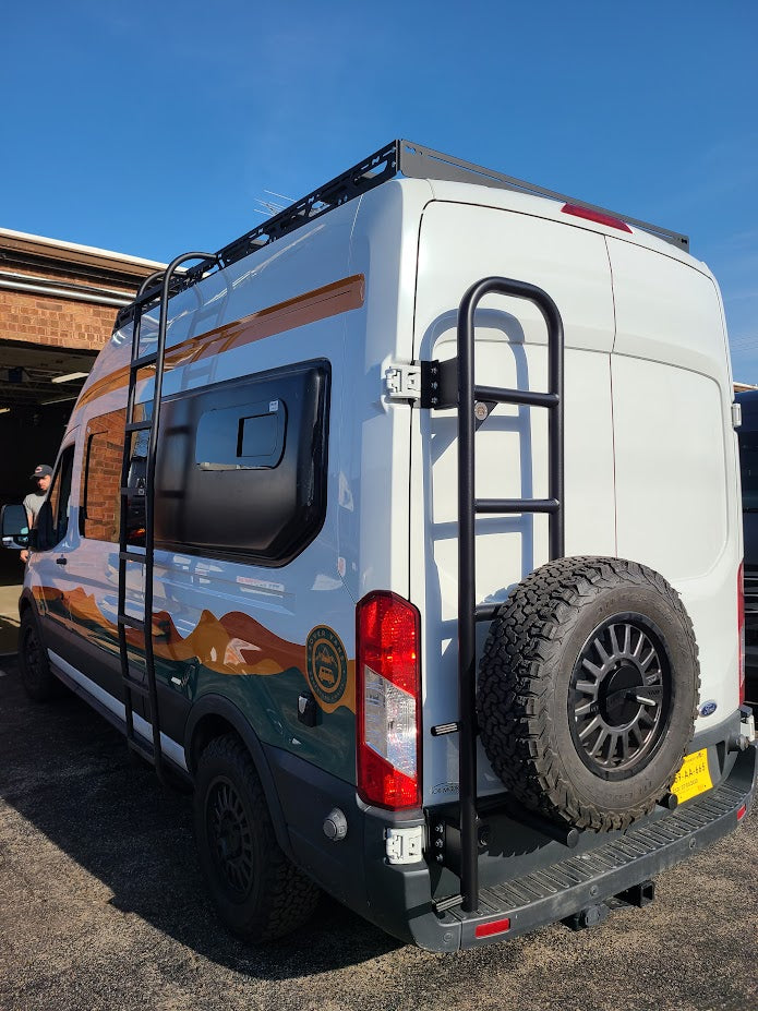 Classic Design Rover Vans Tire Carrier & Ladder Combo for Ford Transit